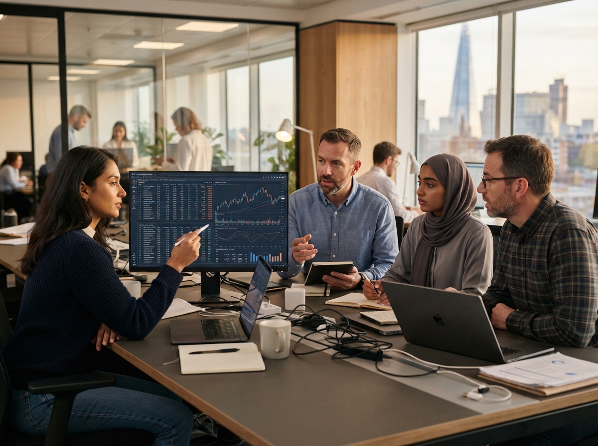 Nova Momentum analysts reviewing predictive risk models used in the stop-loss overlay